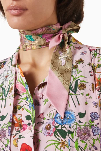 Floral-print Ribbon in Silk Twill