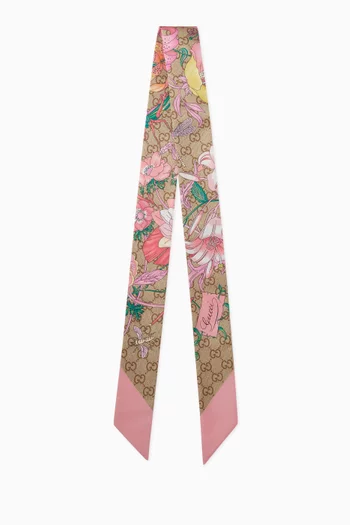 Floral-print Ribbon in Silk Twill