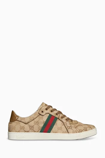 Stretch Low-top Sneakers in Canvas & Leather