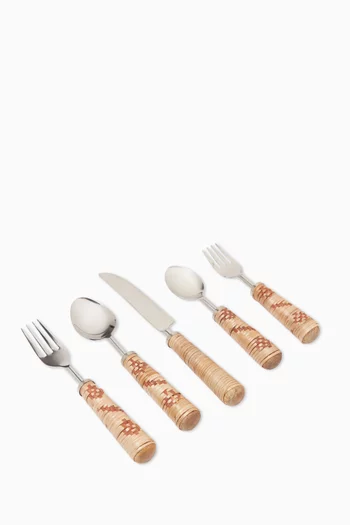 5-Piece Rattan Embroidered Cutlery Set