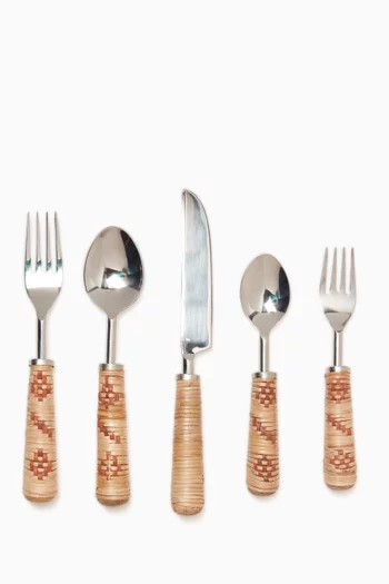 5-Piece Rattan Embroidered Cutlery Set