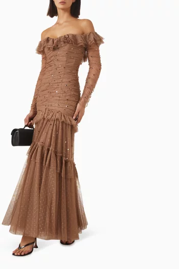 Sequin Glimmer Off-shoulder Gown