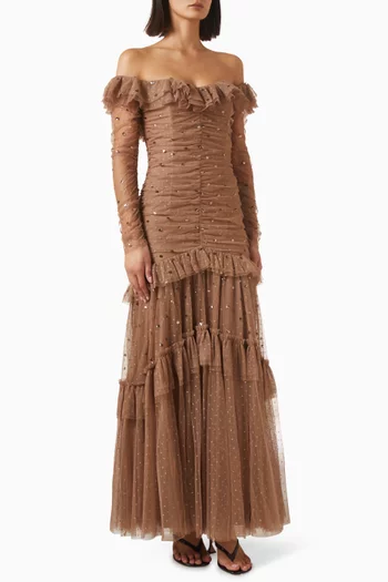 Sequin Glimmer Off-shoulder Gown