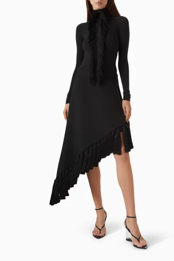 Asymmetrical Tassel Midi Skirt in Wool