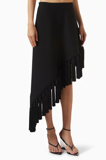 Asymmetrical Tassel Midi Skirt in Wool