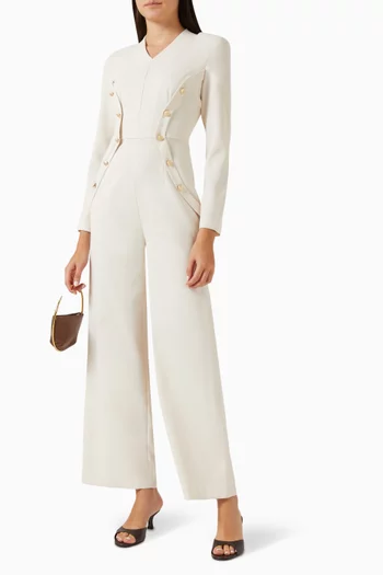 Cowl-neck Button Jumpsuit
