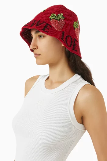 x Paula’s Ibiza Strawberry Bucket Hat in Cotton