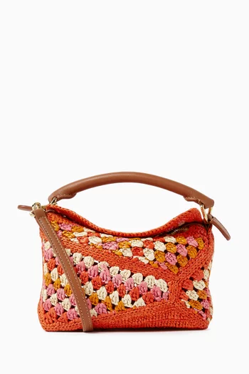 x Paula's Ibiza Mini Puzzle Edge Top Handle Bag in Crochet Raffia