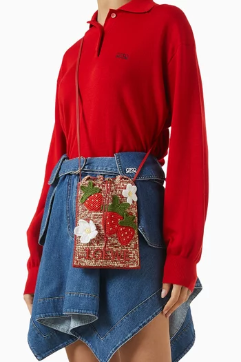 x Paula's Ibiza Strawberry Crochet Pouch in Raffia