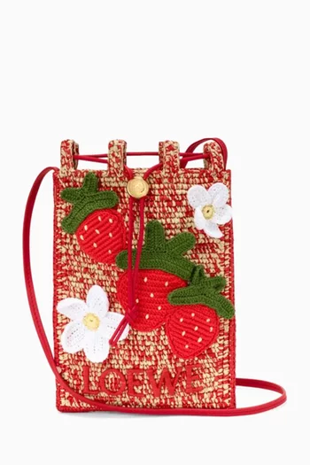 x Paula's Ibiza Strawberry Crochet Pouch in Raffia