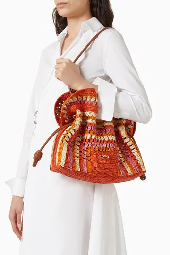 x Paula's Ibiza Medium Flamenco Clutch in Raffia & Calfskin