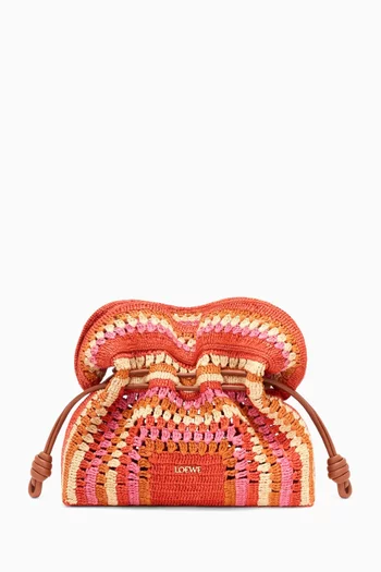 x Paula's Ibiza Medium Flamenco Clutch in Raffia & Calfskin