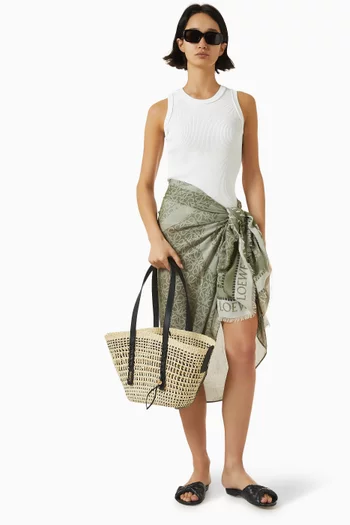 x Paula's Ibiza Medium Braid Tote Bag in Iraca Palm & Calfskin