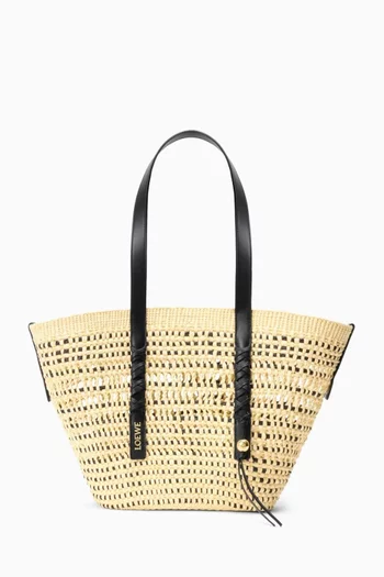 x Paula's Ibiza Medium Braid Tote Bag in Iraca Palm & Calfskin