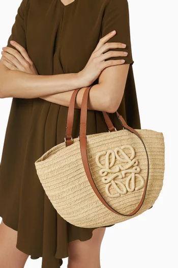x Paula’s Ibiza Medium Eclipse Tote Bag in Raffia & Calfskin