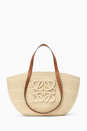 x Paula’s Ibiza Medium Eclipse Tote Bag in Raffia & Calfskin