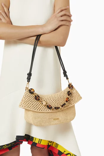 x Paula’s Ibiza Medium Old Shoulder Bag in Raffia & Calfskin