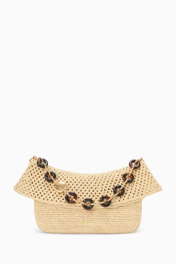 x Paula’s Ibiza Medium Old Shoulder Bag in Raffia & Calfskin