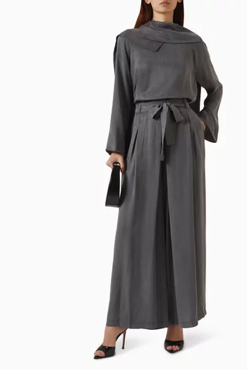 Draped Neck Co-Ord Set in Stone-washed Silk