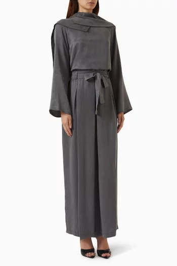 Draped Neck Co-Ord Set in Stone-washed Silk