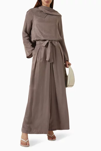 Draped Neck Co-Ord Set in Stone-washed Silk