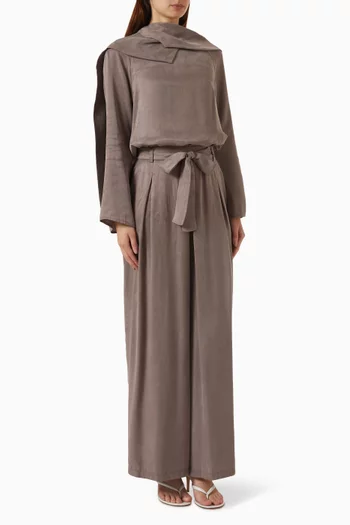 Draped Neck Co-Ord Set in Stone-washed Silk