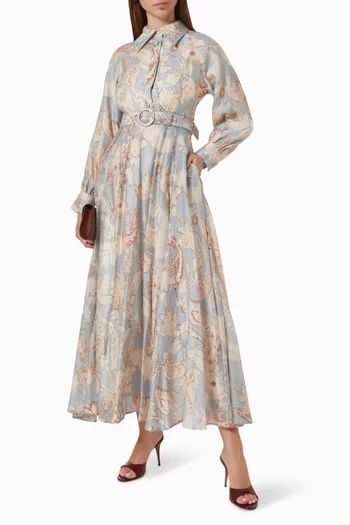 Belted Shirt Maxi Dress in Cotton-blend