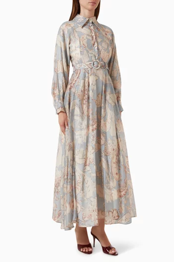 Belted Shirt Maxi Dress in Cotton-blend