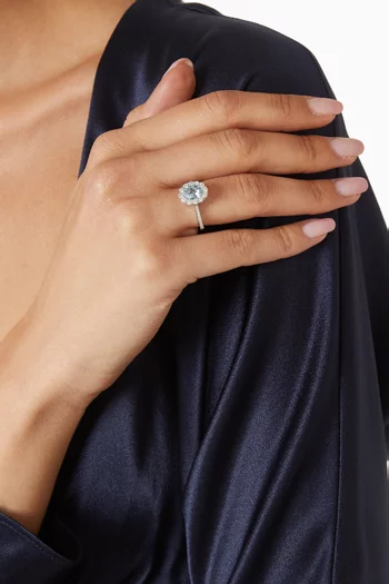 1735 Aquamarine & Diamond Oval Ring in Platinum