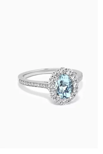 1735 Aquamarine & Diamond Oval Ring in Platinum