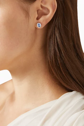 1735 Blue Sapphire & Diamond Stud Earrings in Platinum
