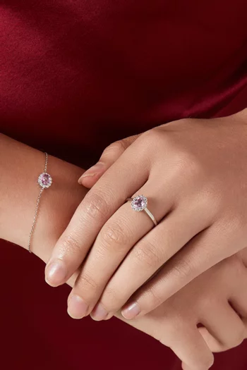 1735 Pink Sapphire & Diamond Oval Ring in Platinum