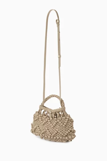 Micro Macrame Crescent Bag in Leather