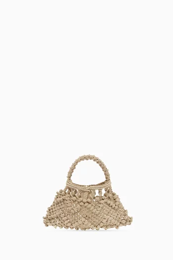 Micro Macrame Crescent Bag in Leather