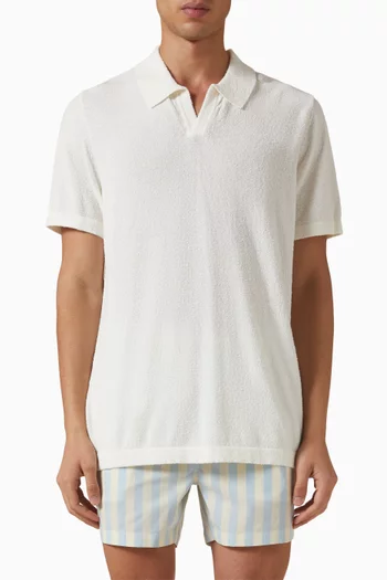 Bouclé Knit Johnny Polo Shirt in Cotton-blend