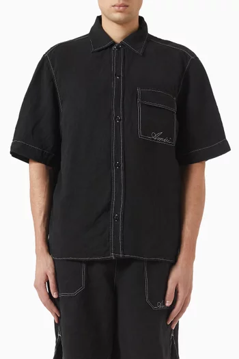 Script Pocket Shirt in Linen-blend