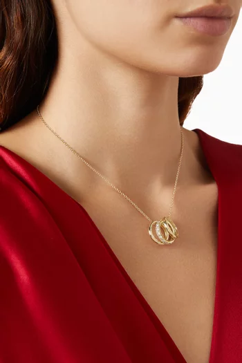 Triple Pave Ring Pendant Necklace in Gold-plated Brass
