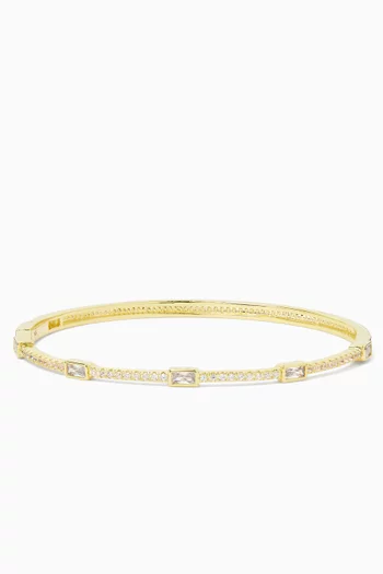 Pave Baguette Hinged Bangle in Gold-plated Brass