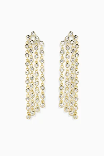 Round CZ Bezel Fringe Earrings in Gold-plated Brass