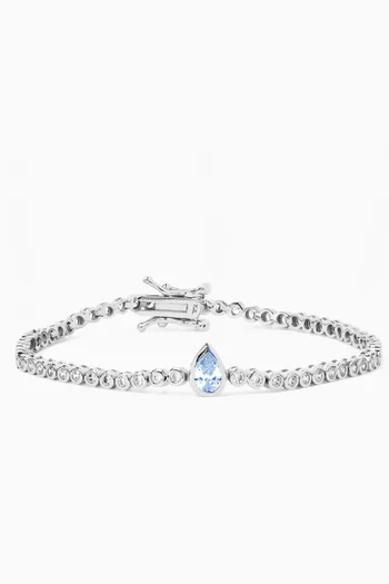 Bezel Round CZ Tennis Bracelet in Rhodium-plated Brass