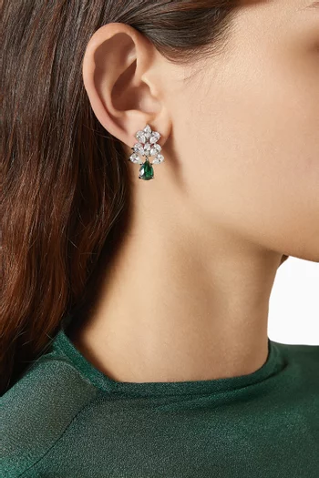 Tree Pear & Baguette Cluster Earrings in Rhodium-plated Brass
