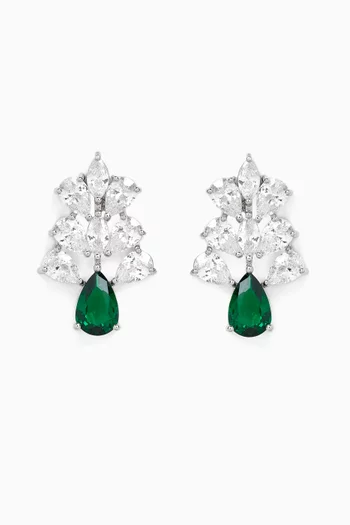 Tree Pear & Baguette Cluster Earrings in Rhodium-plated Brass