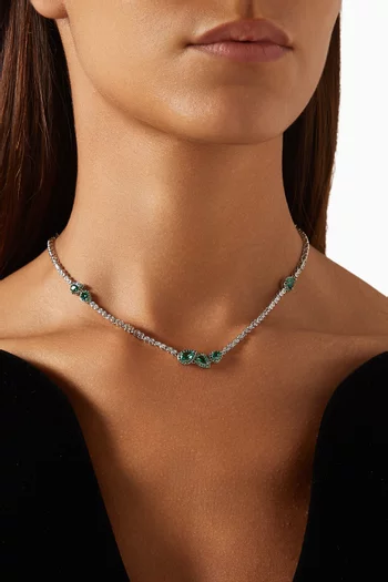 Pear Halo Station Tennis Necklace in Rhodium-plated Brass