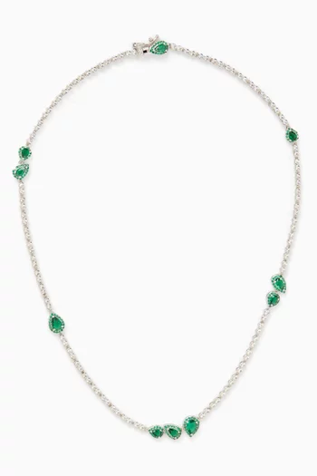 Pear Halo Station Tennis Necklace in Rhodium-plated Brass