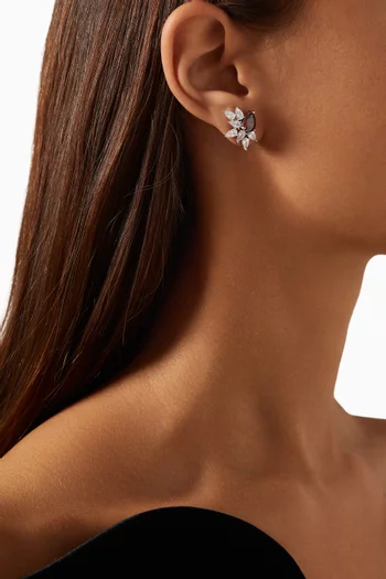 Pear Half Burst CZ Earrings in Rhodium-plated Brass
