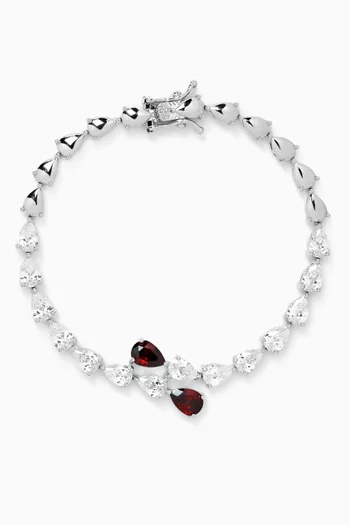 Bypassing CZ Pear Tennis Bracelet in Rhodium-plated Brass