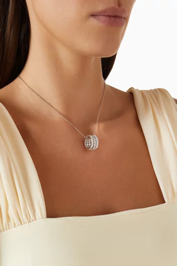 Triple Round Pave Ring Pendant Necklace in Rhodium-plated Brass