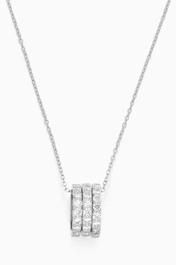 Triple Round Pave Ring Pendant Necklace in Rhodium-plated Brass