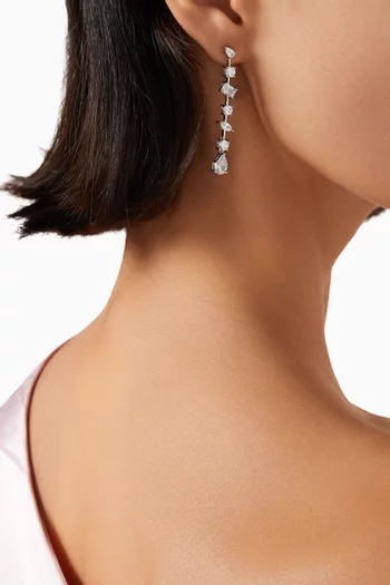 Multi Shape CZ Bar Spaced Linear Earrings in Rhodium-plated Brass