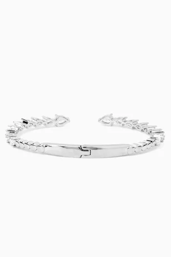 Open Pear Pointed CZ Hinged Bangle in Rhodium-plated Brass